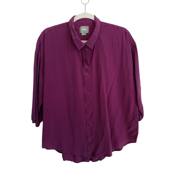 Maeve Tops - Maeve Anthropologie Silk Blouse Women's Large Magenta Cut Out Long Sleeve Career